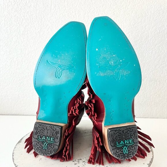 Lane SENITA FALLS Womens Cowboy Bootie 8.5 Red Fringe Western Cowgirl Boots - Picture 8 of 11